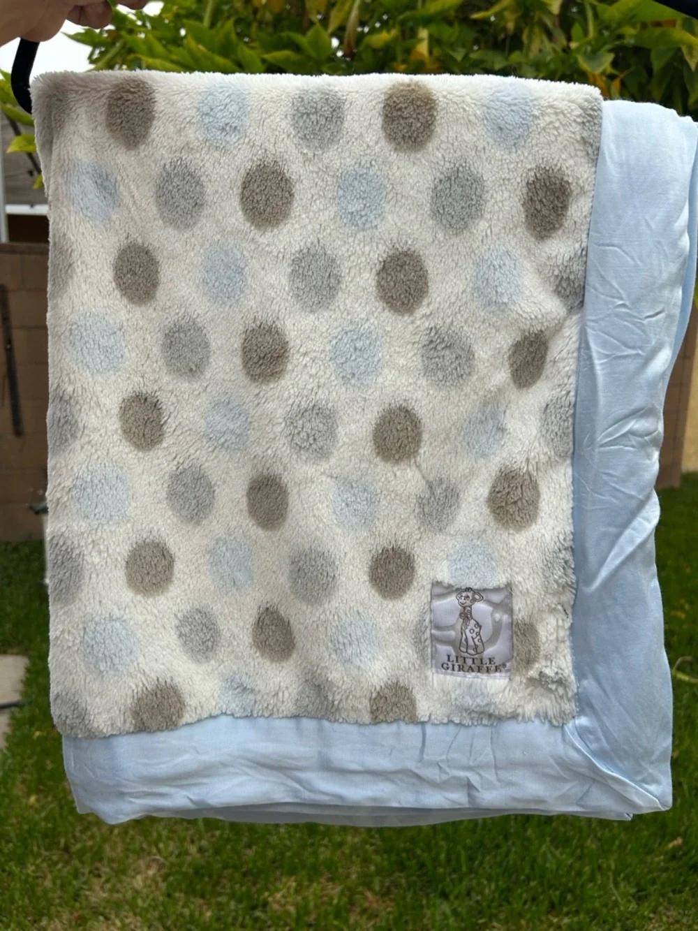 Little Giraffe Plush Polka Dot Baby Blanket - Light Blue & Gray
